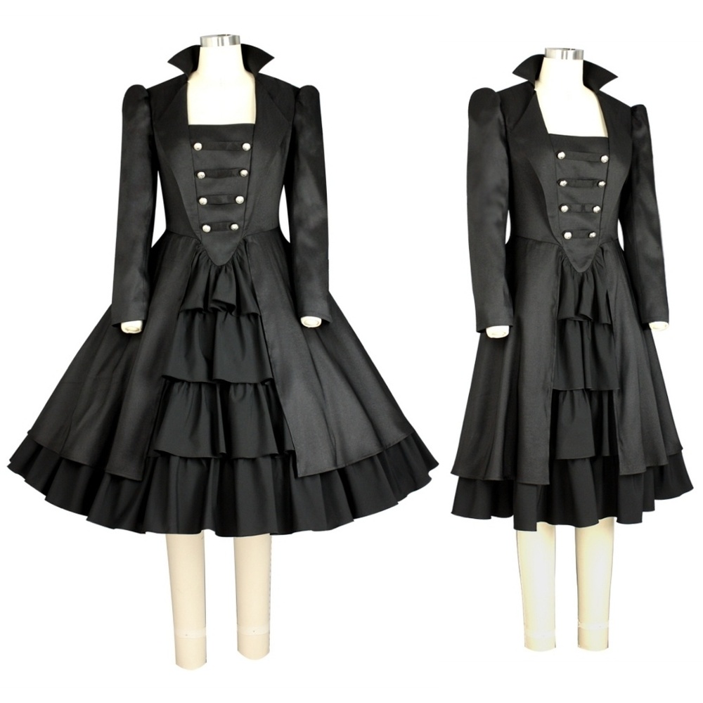 Plus Size Long Sleeve Ruffle Goth Dress Black 18 - Picture 2 of 7